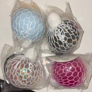 Brand New Set of 4 Squishy Stress Balls - Blue, Multi Glitter, Multi-Star, Pink🔥